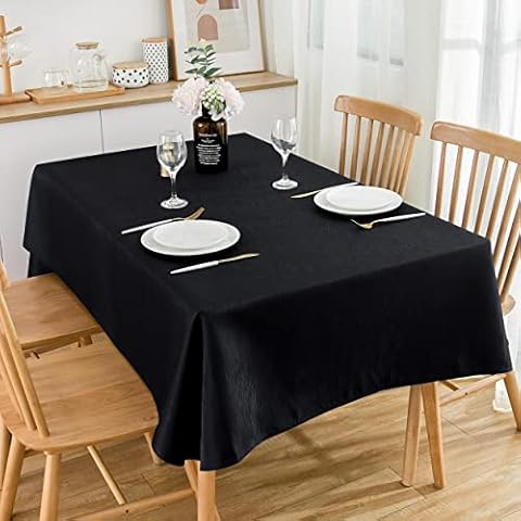 SPRICA Jacquard Tablecloth Water Resistance Solid Color Heavy Weight Soft Table Cover, Machine Washable, Size 210x150cm, Black Cover