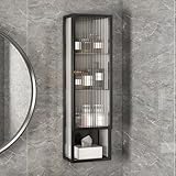 TUPAFJU Mobiletto da cucina a 3 ripiani con ante in vetro, mobiletto da parete stretto per bagno, mobiletto per medicinali, organizer per trucchi, per soggiorno(Black,Left-opening single door)