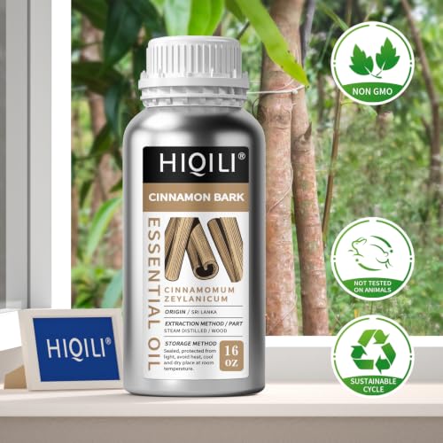Image of HIQILI Cinnamon Bark Essential Oil for Versatile DIY, Diffuser & Skin | Brings Calming Stress Relief, Gentle Household Barrier, Soothing Massage Comfort & Air Freshening - 500ml / 16 fl oz