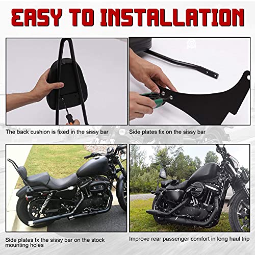 Innoglow Motorcycle Black Detachable Rear Passenger Sissy Bar Upright Backrest W/Cushion Pad For Harley Sportster Xl 883 1200 2004-Up #TOP6