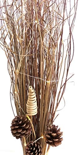 Link Products FREE 20 cm square wood vase & Willow Bundles 95cm tall 20 battery operated LED lights included
