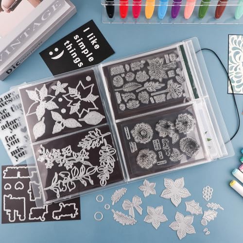 Image of Stamp and Die Storage Bag and Rubber Magnetic Sheets,die Storage Set for Storage Die Cutting DIY Scrapbooking,Large Clear Sticker Photo Storage Album Stamp & Cutting Dies Storage Book Organizer Folder
