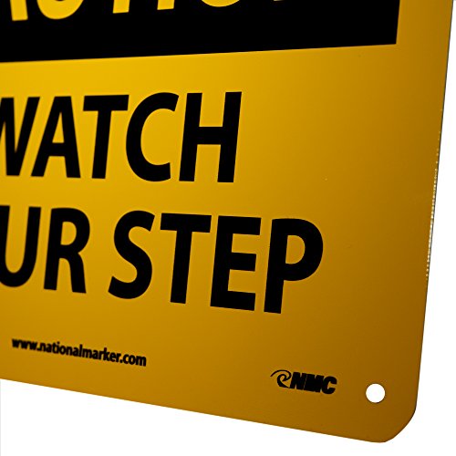 Nmc C203A Osha Sign, Legend "Caution - Watch Your Step", 10" Length X 7" Height, Aluminum, Black On Yellow #TOP1