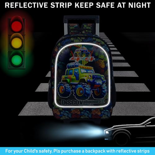 gxtvo Rolling Backpack for Boys, Roller Wheeled Bookbag - Wheeled Elementary School Bag - 3PCS Car3