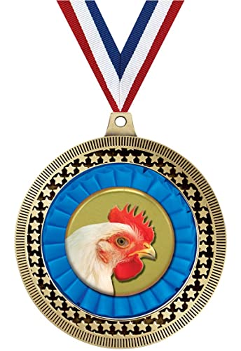 2.75" Chicken Award Medals, Gold Vega Chicken Team Trophy Awards Includes Free Neck Ribbon 5 Pack