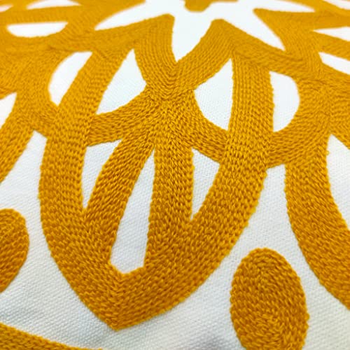 Alysheer Embroidered Decorative Throw Pillow Cover 18X18 Inch, Cozy Warm Mandala Knit Pattern, Soft 100% Cotton Canvas Mustard Yellow Cushion Case For Sofa Couch Living Room Gifts (Gold) #TOP7