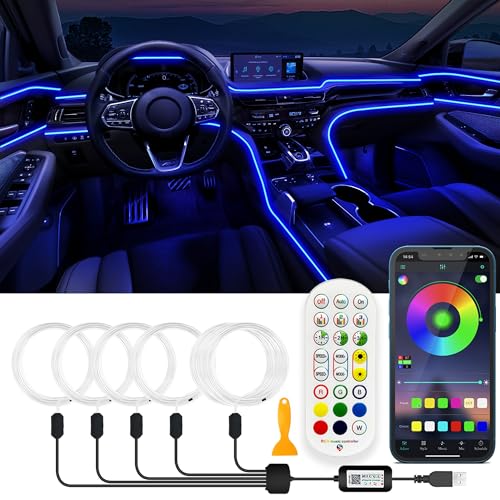 USB Car LED Lights, 5 in 1 Ambient Lighting with 276 inches Fiber Optic Music Sync
