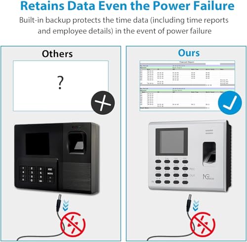 NGTeco Time Clock for Small Business, 2.4GHz WiFi Fingerprint Employee Time Card Machine with iOS/Android App, Automatic Punch in/Out, Battery Backup, No Monthly Fees - Thumbnail 5