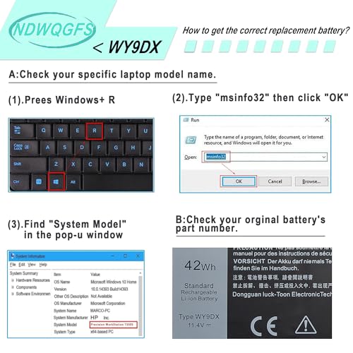 Image of WY9DX 42Wh Laptop Battery for Dell Latitude 5420 5520 Precision 15 3560 P137G P104F Series RJ40G 01K2CF 075X16 0WK3F1 0M3KCN 005R42 11.4V 42Wh
