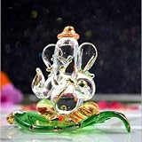 Ganesha Leaf Crystal Glass | Hand Made | for Luck, Peace and Prosperity| for car and Pooja Room, Gif
