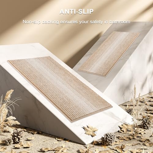 BSICPRO Bathroom Rugs and Mats Sets, 2 Piece Thick Absorbent Chenille Bath Mat Rug Set Non Slip, Soft Shaggy Bath Floor Mats for Bathroom, Machine Washable (20\" x 47\" Plus 16\" x 24\", Beige) - Thumbnail 5