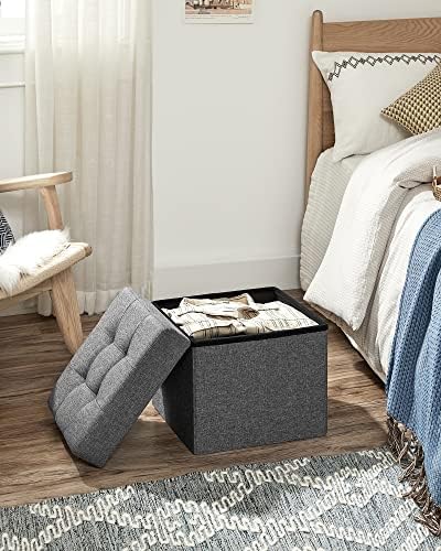 SONGMICS Storage Ottoman, Padded Foldable Bench, Chest with Lid, 40L Capacity, Holds up to 300 kg, for Bedroom, Hallway, Living Room, Dark Grey LSF82GYZ