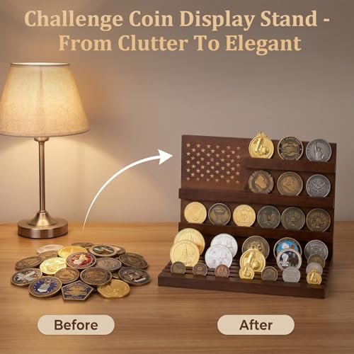 Exhibidor para monedas 11 filas para 80 unidades madera nogal miniatura 4