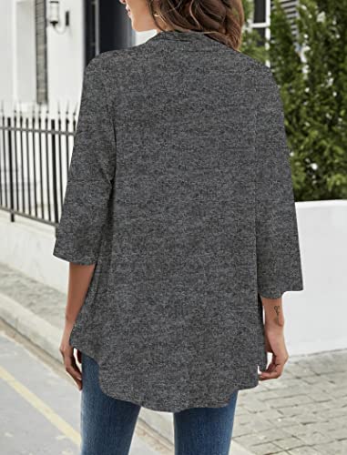 Image of Yekaty Women Cardigan 3 /4 Sleeves Open Front Lightweight Cardigan Draped Ruffles Knit Cardigan