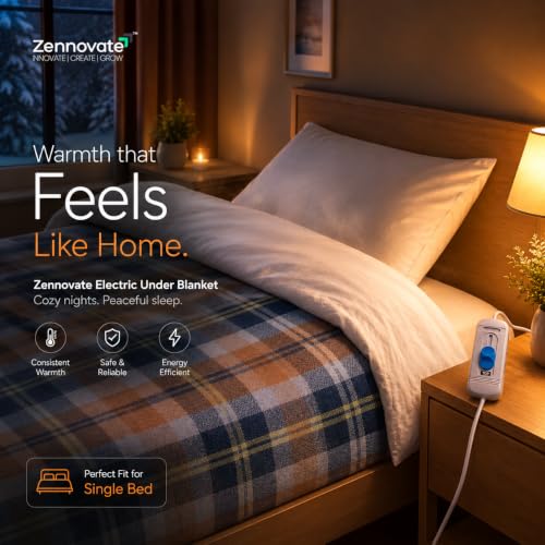 Image of Superior ISO Certified & ZED Certified Electric Under Blanket | Bed Warmer with Multiple Heat Controls (Body, Foot, High, Low) | Shock Proof | Single Bed Size (150cmx80cm) |10 Year Warranty