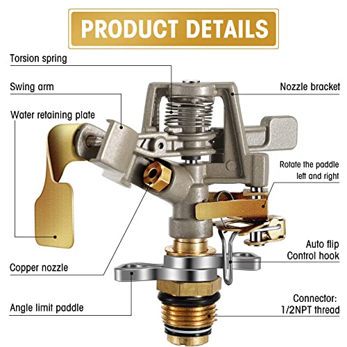 Impact Sprinklers Head Brass Pulsating Sprinklers With Zinc Alloy Spike Base, Adjustable 360 Degree Rotating Water Sprinklers For Yard Lawn Garden Large Area Grass Irrigation System (3 Pieces) #TOP2
