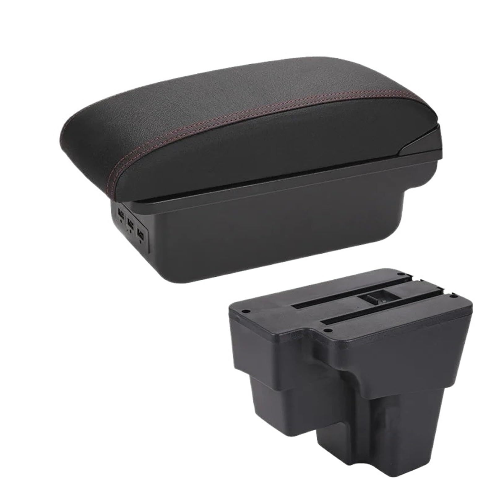 UMDJJU For KIA For RIO 2015 2016 2017 2018 2019 Car Armrest Retrofit Part Storage Box Accessorie Car Centre Console Armrest Box(B1 Black red 3USB)
