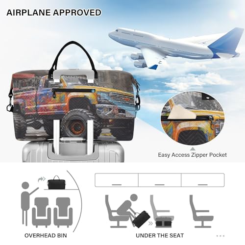 Large Travel Duffel Bag, Yellow Truck Sports Tote Gym Bag, Shoulder Weekender Overnight Bag for Women Men, Carry On Luggage with Toiletry Bags 5