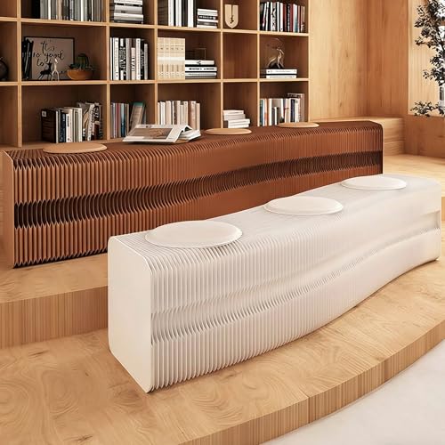 Image of Kraft Paper Rectangle Ottoman - Collapsible Stool with 3 Cushions, 330 lbs Honeycomb Folding Bench, Aesthetic Portable Stool, Entryway Bench & Space-Saving Vanity Seat (White-B, 3 Seats)