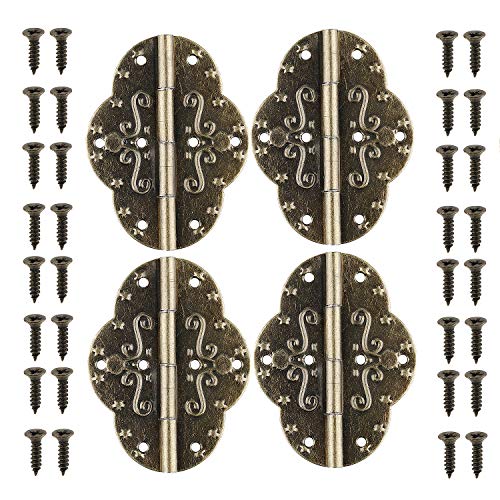 GTHER 4PCS 69x53mm Antique Retro Hinges with Screws for Cabinet Door Cupboard Jewelry Box Gift Wood Box Wooden Furniture, Bronze