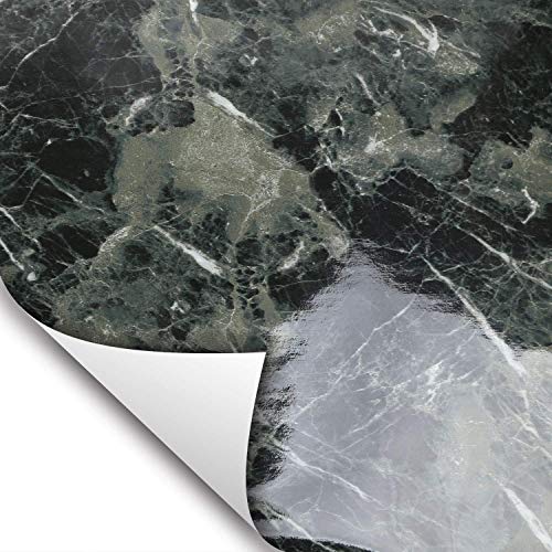Wallstickery Marble Paper for Counter top Faux Black Green Granite Wallpaper Gloss Self Adhesive Sticky Stone Look Wall Stickers Removable Peel and Stick Kitchen cabinets