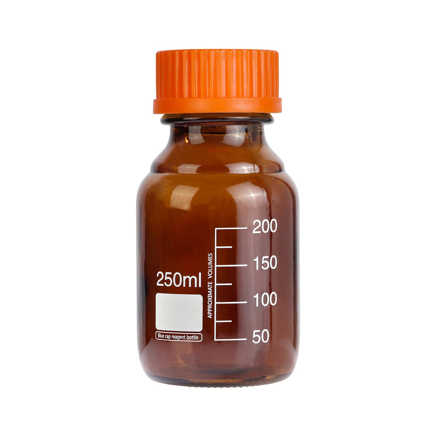 Moonetto Paquete de 10 botellas de vidrio de borosilicato ámbar graduadas de 250 ml de reactivo de laboratorio/botella de almacenamiento con tapón de rosca naranja GL45