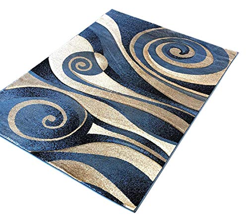 Modern Area Rug Contemporary Abstract Light Blue Beige Black Sculpture Carpet King Design 258 (8 Feet X 10 Feet 6 Inch) #TOP1