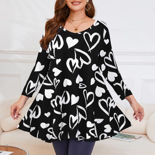 Image of LARACE Tunics 3 /4 Sleeve Plus Size Tops for Women V Neck Loose Fit Flowy Clothing for Leggings