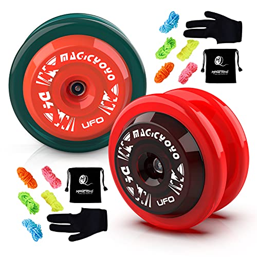 Pack of 2 Responsive Yoyo Looping Yoyos D4 for Kids Beginners, Red & Green 2A Yoyos for Playing Basic Looping Yoyo Ticks +10 Yoyo Strings +2 Yoyo Gloves+2 Yoyo Bags