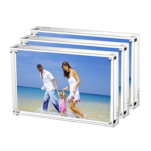 Ameitech Acrylic Photo Frames,3.5X5'' Double Sided Magnetic Picture Frame, Desktop Frameless Postcard Display (3 Pack) #TOP14
