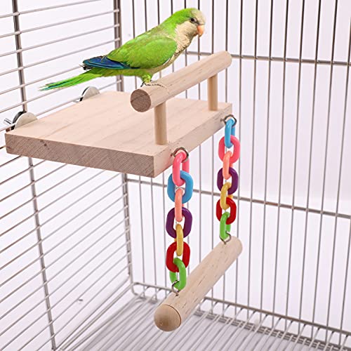 Bird Perches, Wood Parrot Toys with Swing, Chewing Bird Platform for Budgie, Cockatiel, Rat, Conure, Lovebirds, Acrylic Parakeet Cage Accessories, Small Bird Gyms Playstands