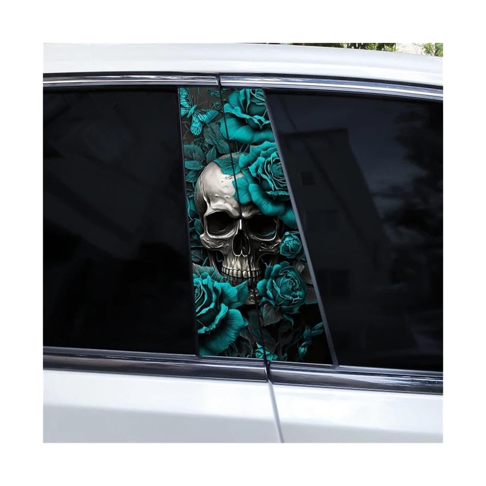 Bertdcx J 2Pcs Metal Skull Rose Car B-Pillar Waterproof Decal Diy Sticker Car Exterior Accessories Auto Parts(J)