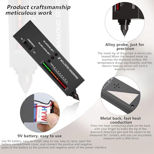 Diamond Tester with LED Indicator, 60X Magnifying Glass, Fast Warm-up, Accurate & Easy-to-Use Professional Diamond Testing Tool for Jewelry Evaluation