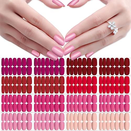JERCLITY 224 Pieces 16 Sheets Matte Color Nail Polish Strips Nail Wraps with Nail File Self-Adhesive Nail Stickers Full Nail Wraps for Women Girls Nail Art（8 Styles）