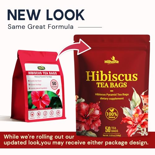 Hibiscus Tea Bags, Hibiscus Flower Herbal Tea - Caffeine & Sugar Free, 50 Teabags