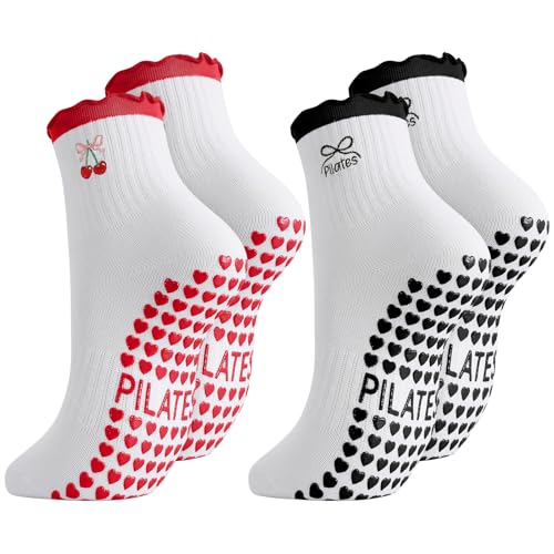 Image of Jspupifip 2 /4 /5 Pairs Womens Embroidery Non Slip Pilates Yoga Socks | Cute Grippy Crew Socks Offered Fit Barre Workout Hospital Indoor Barefoot Daily Activities For Ladies