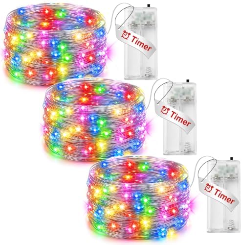 litogo 6 Stück Lichterkette Batterie Timer, 3M 30 LED Lichterkette Innen | IP65 Wasserdicht Silberdraht, Lichterketten Batteriebetrieben (AA Batterie) für Party Hochzeit Weihnachte