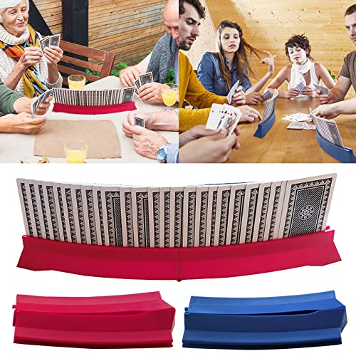 Boddenly Card Holders For Playing Cards Hands-Free, Curved Foldable Plastic Playing Card Holder Tray Rack Organizer for Kids Seniors, Suit for Bridge Canasta Strategy Card Playing (2PC, Blue)