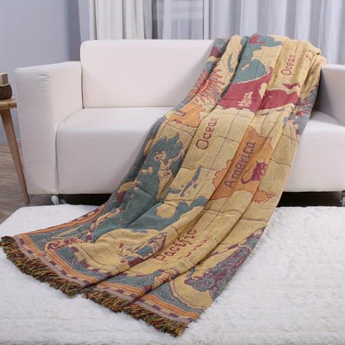 leyuyl World Map Pattern Blanket Thread Blanket Multi Functional Sofa Blanket Camping Blanket Moisture Proof Picnic mat Jacquard Tapestry by leyuyl - Used condition - Image 5