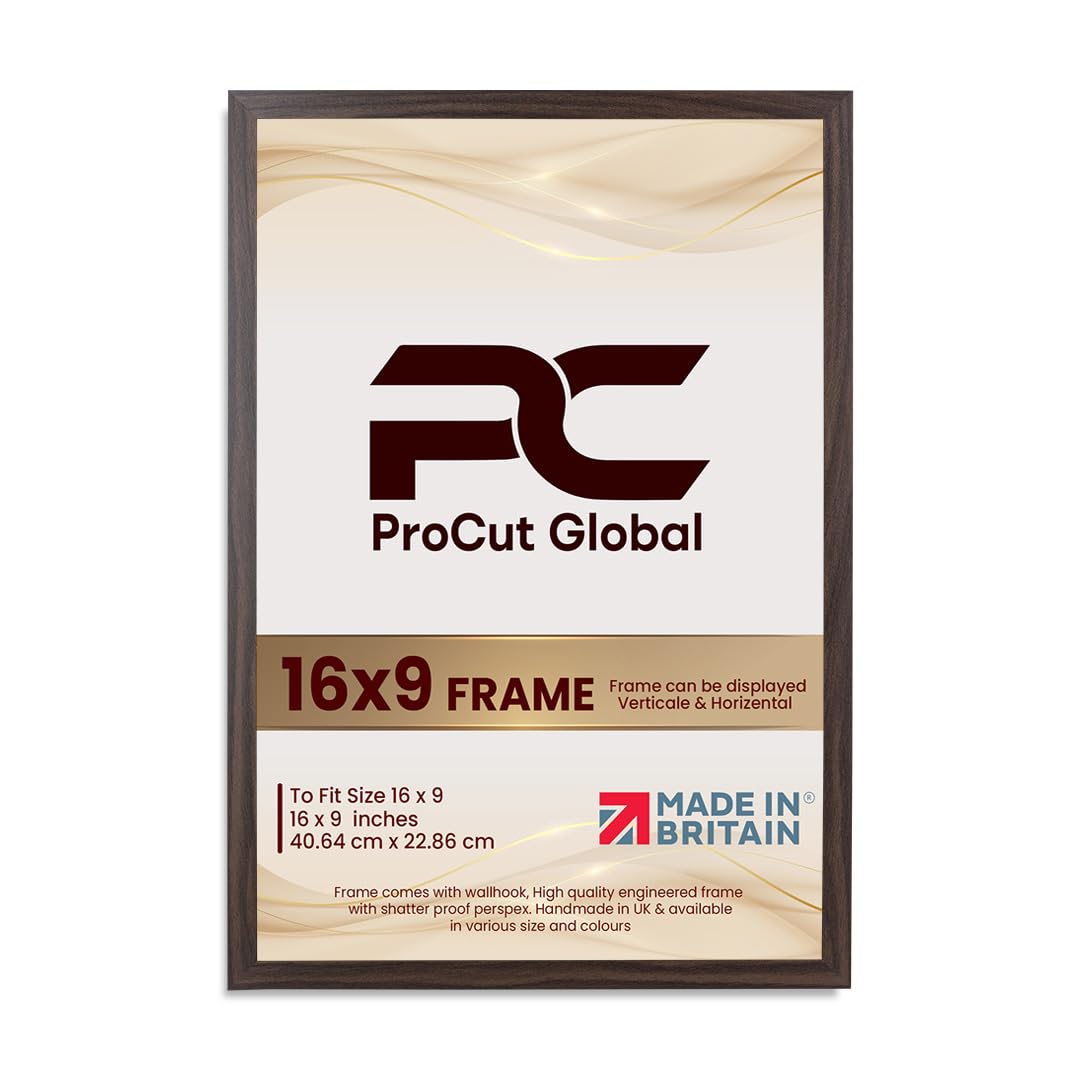 Procut Global 16X9 Walnut Picture Frames – Sleek Wooden Photo Frame with Shatterproof Perspex for Wall or Tabletop – Perfect for Posters, Certificates, Prints–Multiple Sizes & Colors Available — image 1