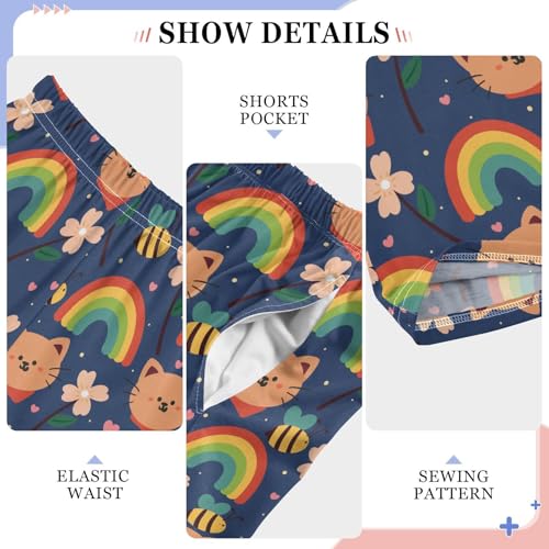 Cat Bee Rainbow Boys Long Pants Soft Trousers Elastic Waist Kids Lounge Bottoms with Pockets S-XL4