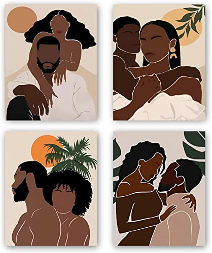 Wall Art Posters Of Black Kings And Queens，African American Canvas Art Print,Abstract Boho Wall Art Prints Set Of 4 For Fashion Black Kings And Queens Bedroom Living Room Bathroom Gallery Boho Room Decor(8" X 10", Unframed) #TOP2
