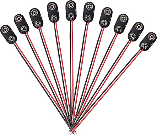 Lot de 10 clips de batterie 9 V - Câble de connexion de batterie 9 V - Connecteur avec câble de raccordement de 15 cm - Connecteur Snap - Type I - Pour bloc...