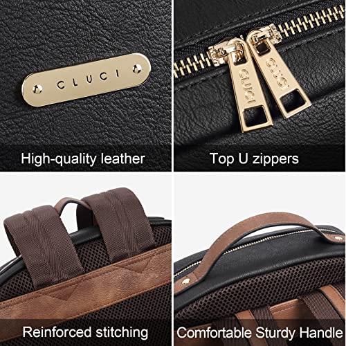Image of CLUCI Leather Backpack for Women 15.6 inch Laptop Backpack Purse Computer Backpack for Travel Airplane Casual Daypack Beige with Brown