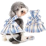 RANPHY 犬服 ワンピース ハーネス 犬の服 格子柄 ドレス ハーネス ペット服 袖なし かわいい おしゃれ 胸あて式 はーねすドッグウェア チワワ 洋服 小型犬 子犬 猫服 通気性 袖なし 仮装 胴輪 お姫様 記念撮影 散歩 お出かけ 春夏秋