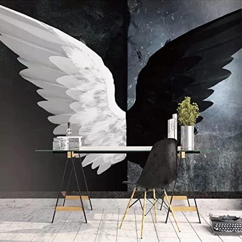 Black White Big Wings 3D Wall Mural Wallpaper, Angel Devil Wings Photo Print Wallpaper, Panoramic Mural for Kids Room Living Bedroom Sofa TV Background Decor Mural - 98.4"x 68.9"(W x H)