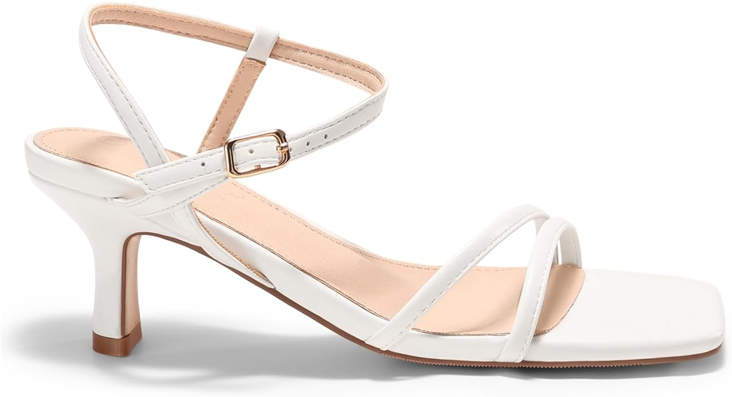 Coutgo Womens Strappy Low Kitten Heels Square Open Toe Sandals Ankle Strap Comfortable Summer Dressy Shoes