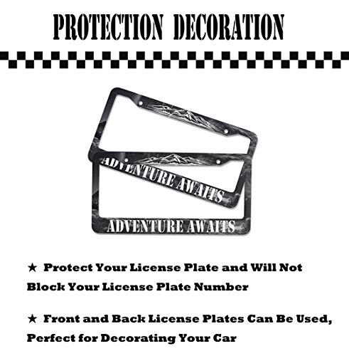 Exmeni Adventure Awaits License Plate Frame - American Mountains Vanity Car Tag Frames Aluminum Auto Tags Cover 2 Holes Screws #TOP2