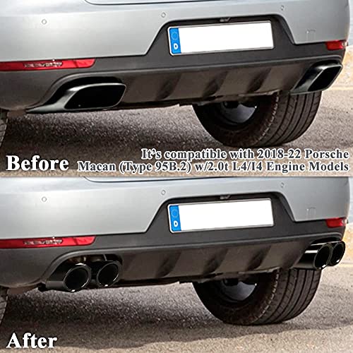Rolling Gears Gts-Look Gloss Black Exhaust Tips Muffler Pipes Compatible With 2019-2023 Porsche Macan Base 2.0T (95B.2) #TOP1