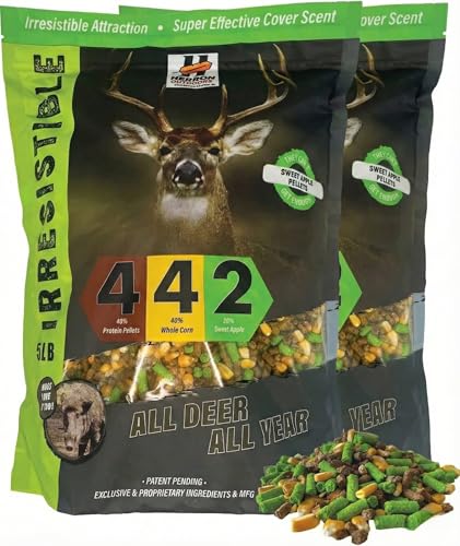 Herron Outdoors 4-4-2 Sweet Apple Protein Deer Feed, Deer Attractant with Whole Corn and Sweet Apple Protein Pellet, Nutritional Feed Enhancer for All Hunters All Seasons - (10lb)